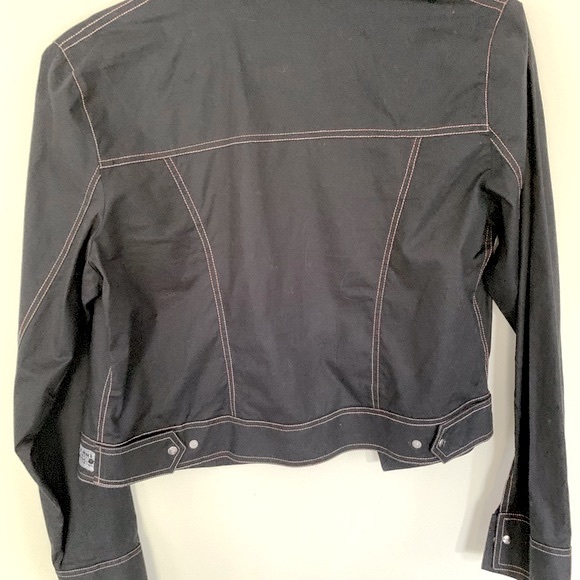 Black Cotton Collared Short Blazer Jacket colorful Jeweled beadings Rhinestones - Picture 13 of 16